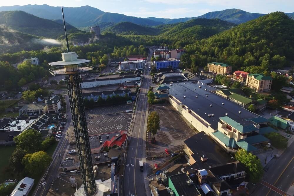 gatlinburg space needle and downtown from above