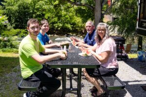 family at picnic table