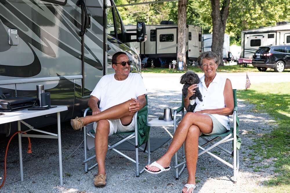 people with dog at Camp RiversLanding